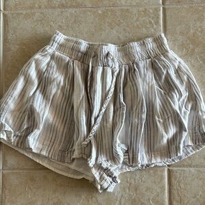 Thread & Supply Cream and Gray Striped High Waist Shorts